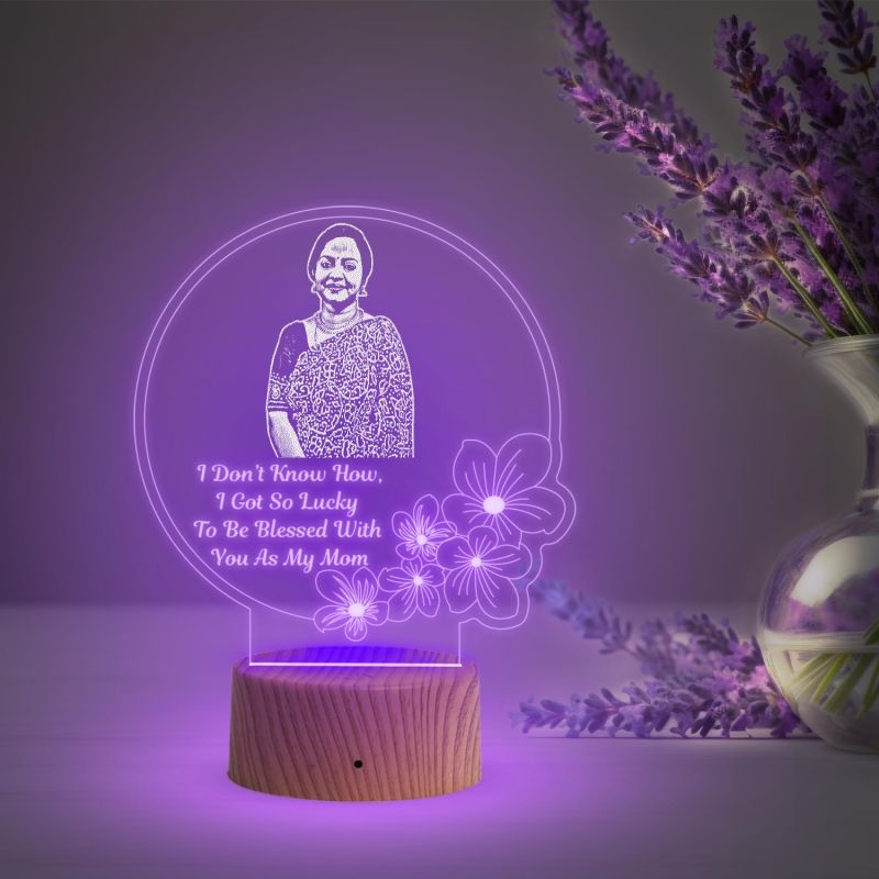 Mom Photo Night Lamp with Multicolored Light Customized with Photo & Message Mothers Day Gift for Mom | Birthday Gift for Mom from Daughter & Son