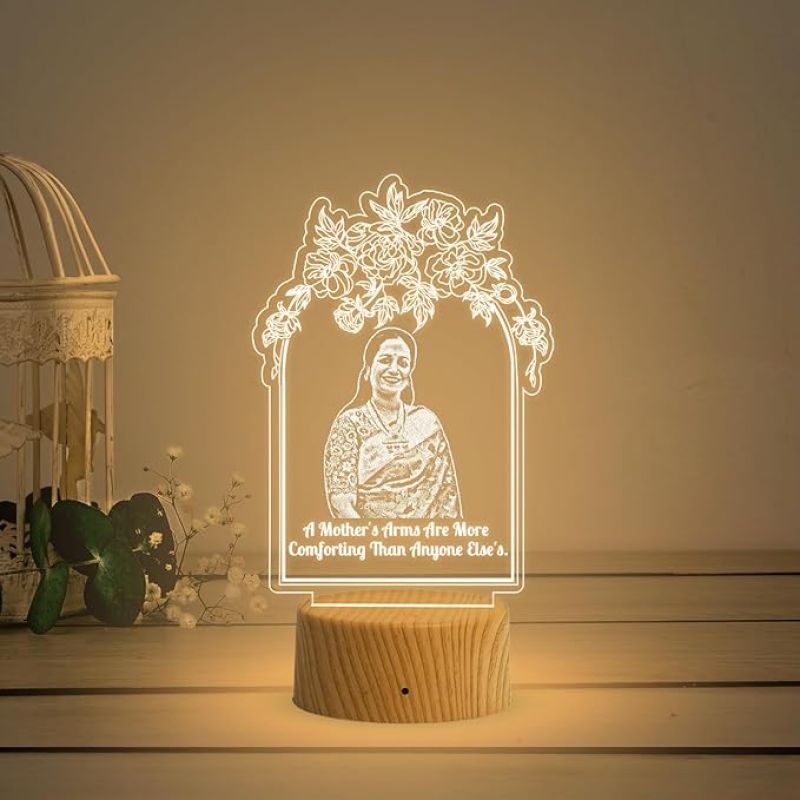 Personalized Mom Photo with  A Mothers Arms are More Comforting Than Anyone Else Thought Engraved Night Lamp with Warm White Light Customized with Photo & Message Mothers Day Gift for Mom Birthday Gift for Mom