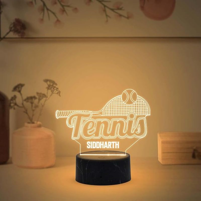 3D Illusion Tennis Text Night Lamp with Warm White Light  Customized Name Gift for Tennis Player Gaming Room Decor Birthday Gift for Tennis Lover