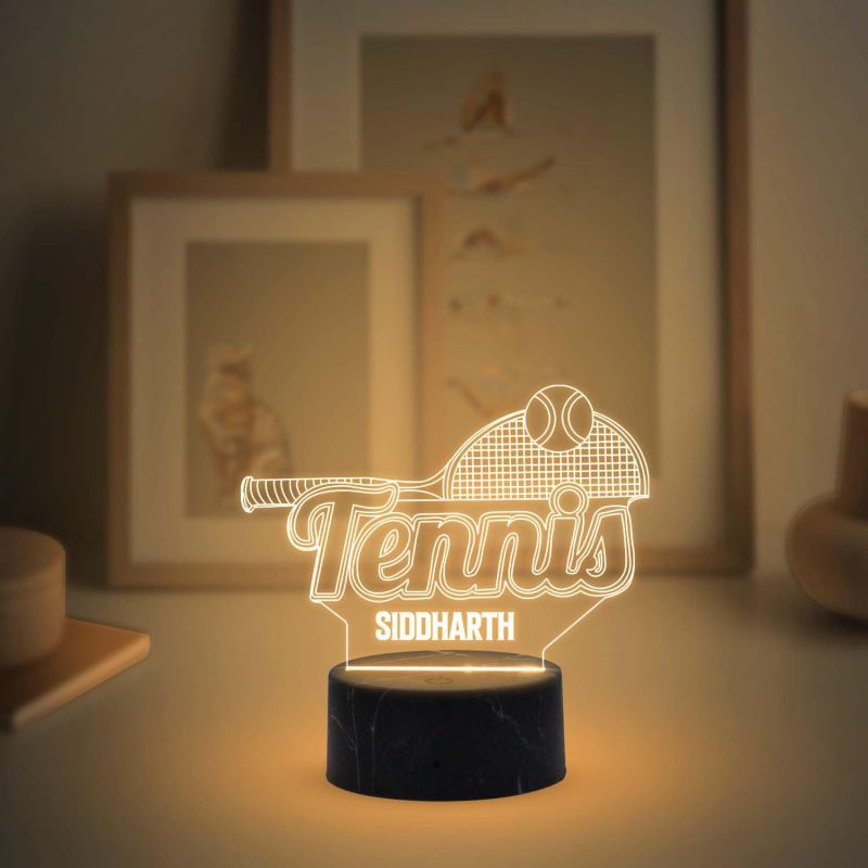 3D Illusion Tennis Text Night Lamp with Warm White Light  Customized Name Gift for Tennis Player Gaming Room Decor Birthday Gift for Tennis Lover