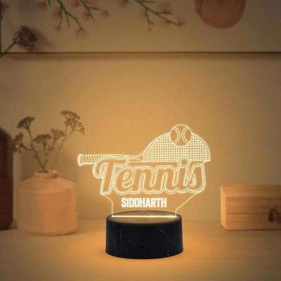 3D Illusion Tennis Text Night Lamp with Warm White Light  Customized Name Gift for Tennis Player Gaming Room Decor Birthday Gift for Tennis Lover