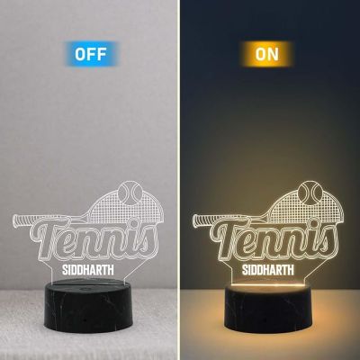 3D Illusion Tennis Text Night Lamp with Warm White Light  Customized Name Gift for Tennis Player Gaming Room Decor Birthday Gift for Tennis Lover