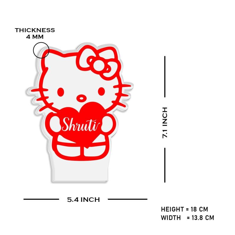 3D Illusion Hello Kitty Night Lamp with Warm White Light Customized Name Birthday & Return Gift for Girl Kids & Room Decor