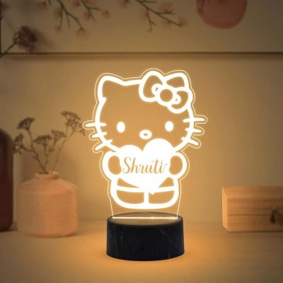 3D Illusion Hello Kitty Night Lamp with Warm White Light Customized Name Birthday & Return Gift for Girl Kids & Room Decor