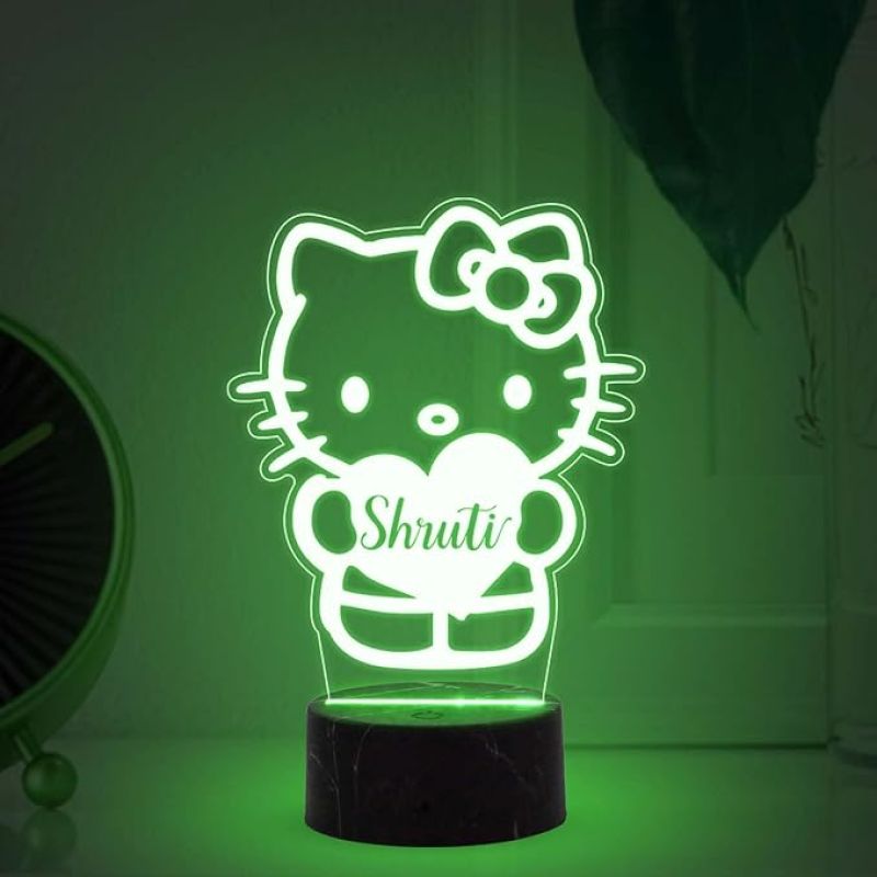 3D Illusion Hello Kitty Night Lamp with Automatic Color Changing Light Customized Name Birthday & Return Gift for Girl Kids & Room Decor