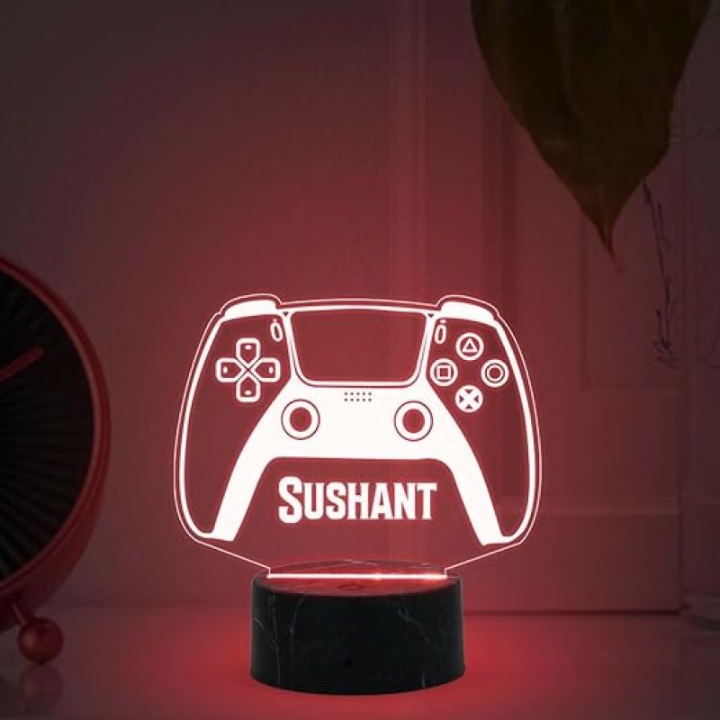 Game Control Remote Night Lamp with Automatic Color Changing Light Customized Name Gaming Room Decor Birthday Gift for Game Lover