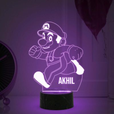 3D Illusion Mario Cartoon Character's Night Lamp Automatic Color Changing Light Customized Name Best Birthday Gift for Children Girls Boys Kids Room Decor