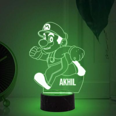 3D Illusion Mario Cartoon Character's Night Lamp Automatic Color Changing Light Customized Name Best Birthday Gift for Children Girls Boys Kids Room Decor
