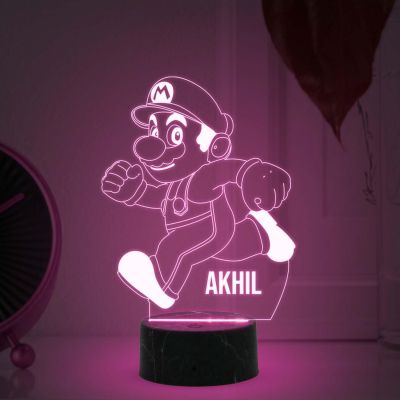 3D Illusion Mario Cartoon Character's Night Lamp Automatic Color Changing Light Customized Name Best Birthday Gift for Children Girls Boys Kids Room Decor