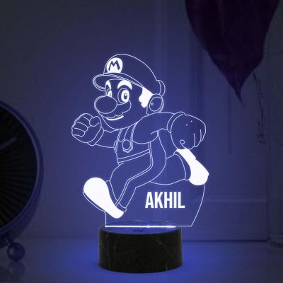 3D Illusion Mario Cartoon Character's Night Lamp Automatic Color Changing Light Customized Name Best Birthday Gift for Children Girls Boys Kids Room Decor