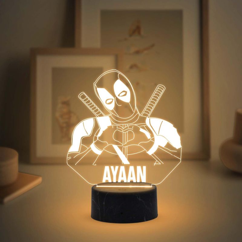 Deadpool Avengers Night Lamp with Warm White Light Customized with Name Gift for Avengers Lover Birthday Gift & Room Decor for Kids