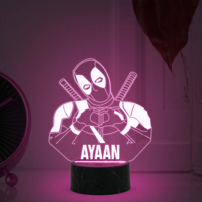 Deadpool Avengers Night Lamp with Automatic Color Changing Light Customized with Name Gift for Avengers Lover Birthday Gift & Room Decor for Kids