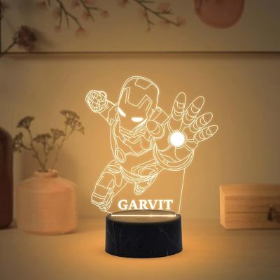 Personalized Ironman Night Lamp with Warm White Light Customized with Name Birthday Gift for Boy Gift for Ironman Fans Gift for Marvel Avengers Lover & Kids Room Decor