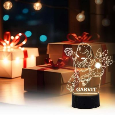 Personalized Ironman Night Lamp with Warm White Light Customized with Name Birthday Gift for Boy Gift for Ironman Fans Gift for Marvel Avengers Lover & Kids Room Decor