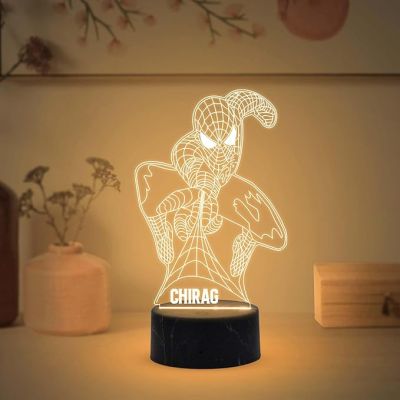 3D Illusion Spiderman Night Lamp with Warm White Light Customized with Name Birthday Gift for Spiderman Fan Gift for Avengers Lover & Boy Room Decoration