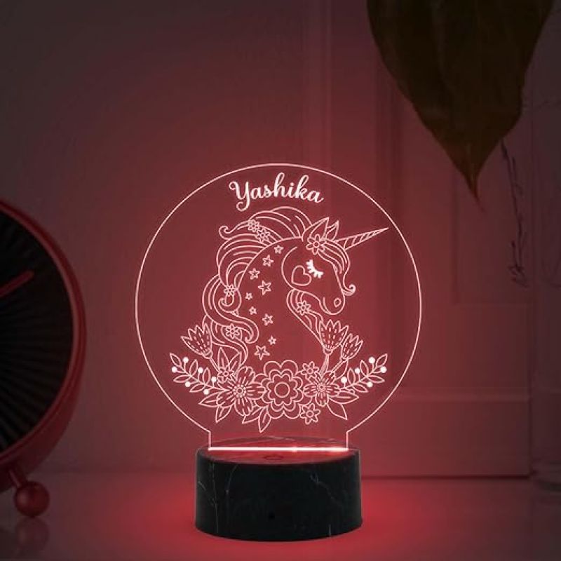 Unicorn Night Lamp with Automatic Color Changing Customized with Name Birthday Gift for Girls. Sister, Girlfriend & Kids Room Decor Light
