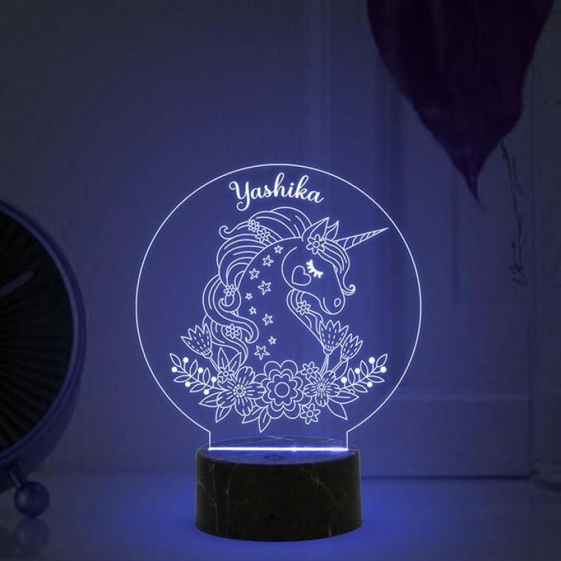 Unicorn Night Lamp with Automatic Color Changing Customized with Name Birthday Gift for Girls. Sister, Girlfriend & Kids Room Decor Light