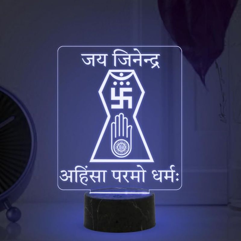 3D Illusion Jain Symbol Night Lamp with Multicolored Light Gift for Jain Religion Jain Mantra Home Decoration Light