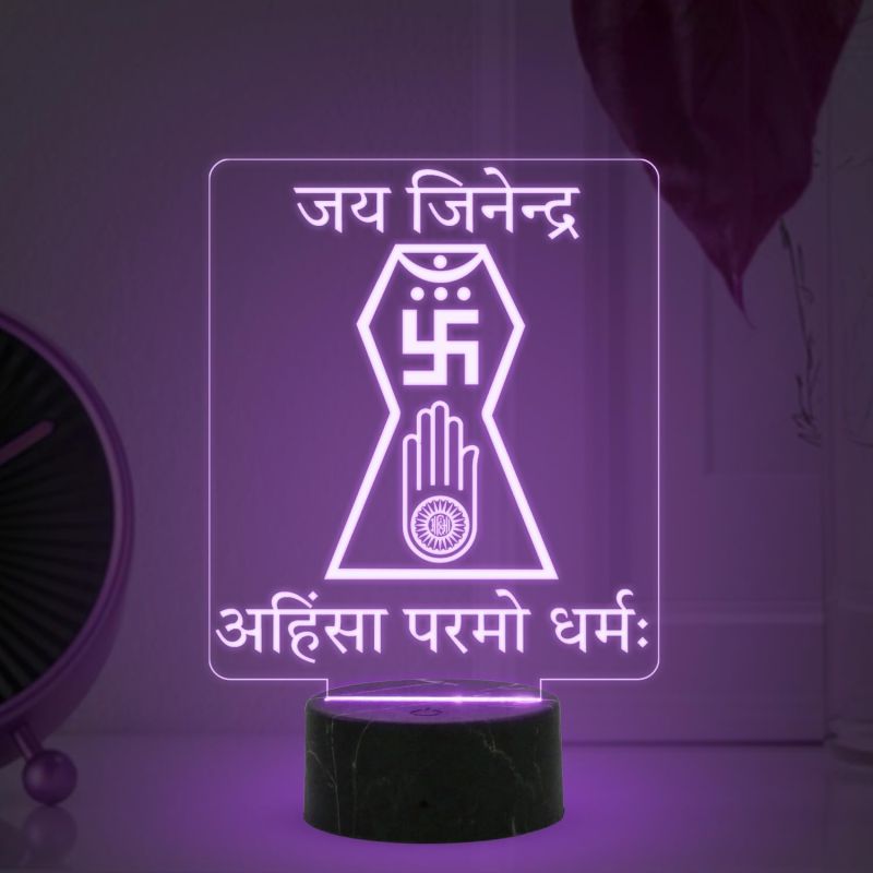 3D Illusion Jain Symbol Night Lamp with Multicolored Light Gift for Jain Religion Jain Mantra Home Decoration Light
