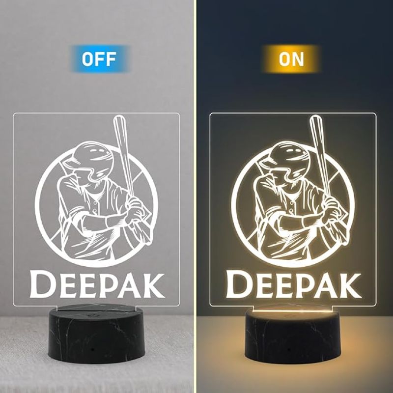 Personalized Baseball Night Lamp with Warm White Light Customized with Name Birthday Gift for Baseball Player & Lover Boy Room  Decor