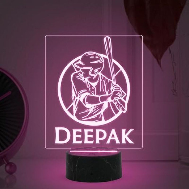Personalized Baseball Night Lamp with Multicolored Light Customized with Name Birthday Gift for Baseball Player & Lover Boy Room Decor