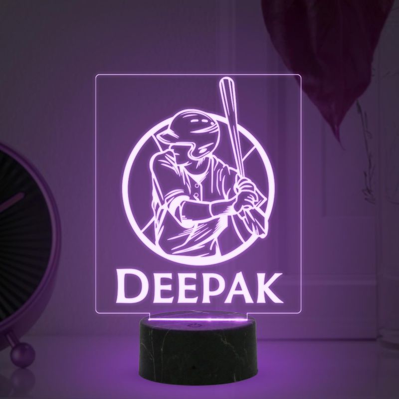 Personalized Baseball Night Lamp with Multicolored Light Customized with Name Birthday Gift for Baseball Player & Lover Boy Room Decor