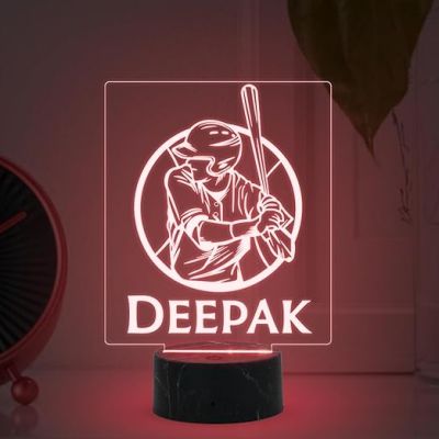 Personalized Baseball Night Lamp with Multicolored Light Customized with Name Birthday Gift for Baseball Player & Lover Boy Room Decor