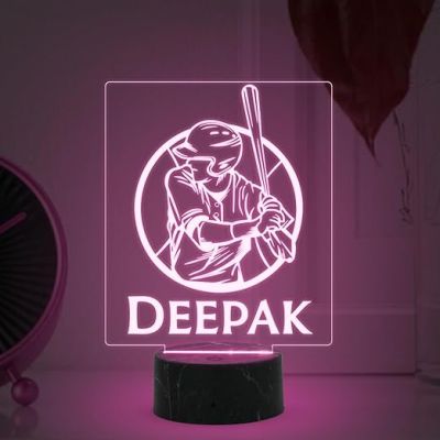 Personalized Baseball Night Lamp with Multicolored Light Customized with Name Birthday Gift for Baseball Player & Lover Boy Room Decor