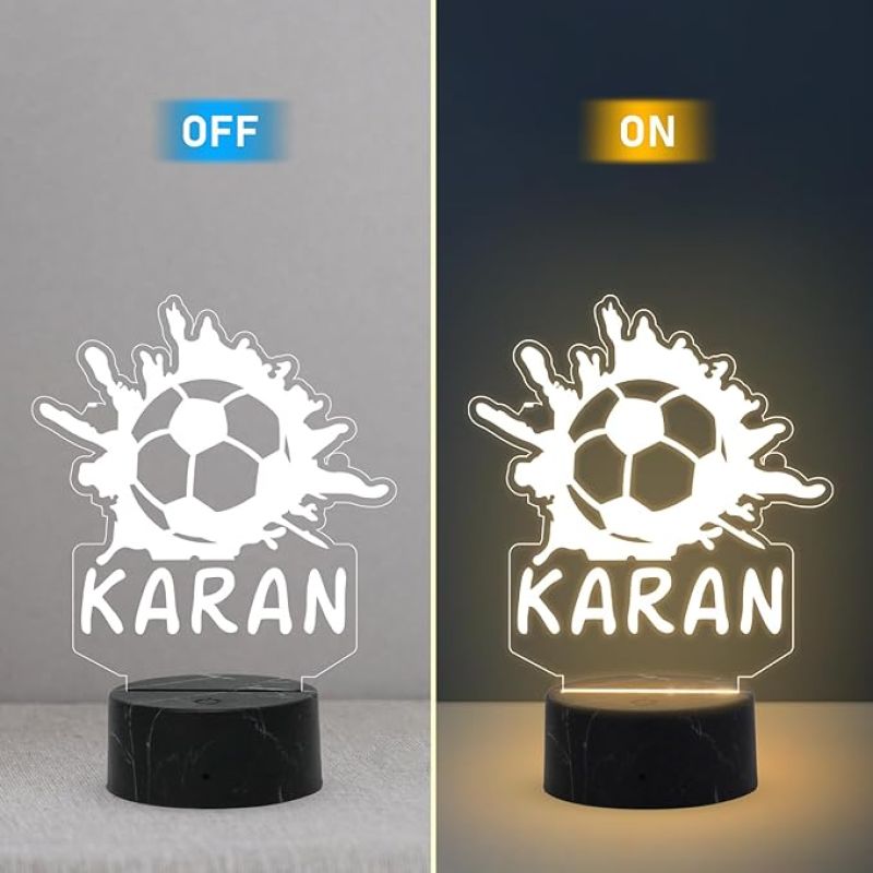 Personalized Football Night Lamp with Warm White Light Customized Name Birthday Gifts for Footballer Men Women Player Showpiece for Kids Room, Home, Living Room Decor Gift for Sports Lovers