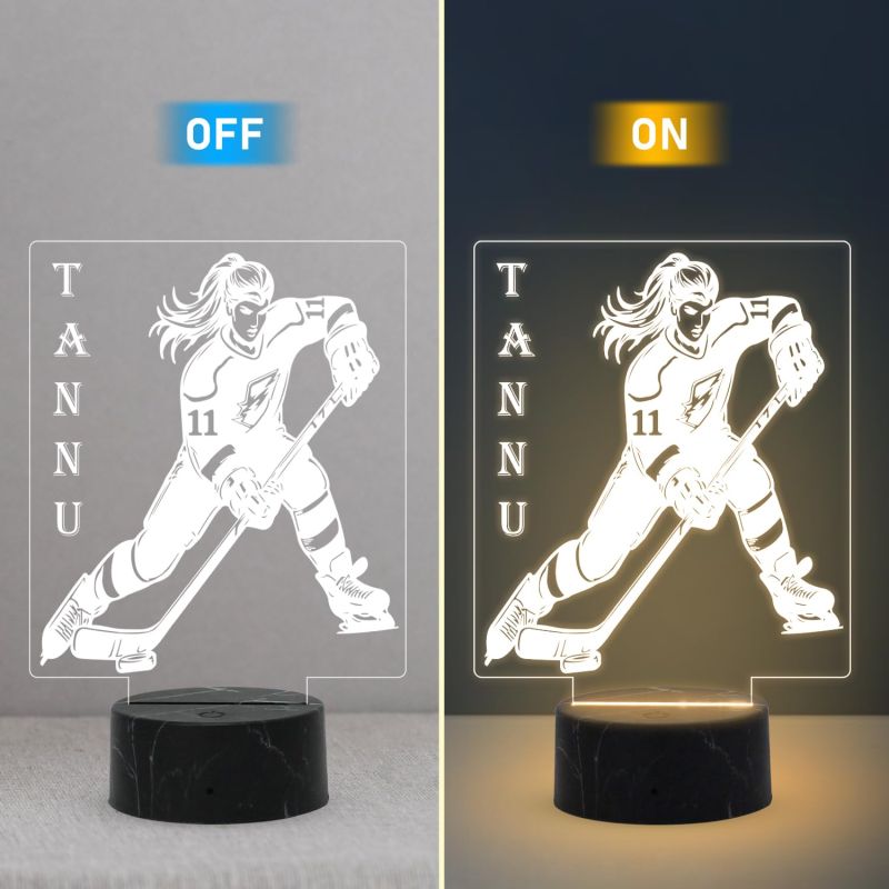 Girl Hockey Player Night Lamp with Warm White Light Customized Name Gift for Hockey Player Lamp for Sports Lovers Gift for Home & Gaming Room Decor Light
