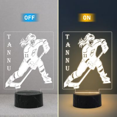 Girl Hockey Player Night Lamp with Warm White Light Customized Name Gift for Hockey Player Lamp for Sports Lovers Gift for Home & Gaming Room Decor Light