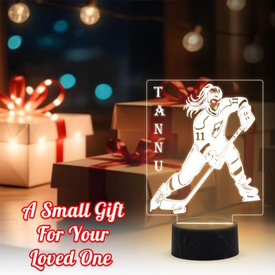 Girl Hockey Player Night Lamp with Warm White Light Customized Name Gift for Hockey Player Lamp for Sports Lovers Gift for Home & Gaming Room Decor Light