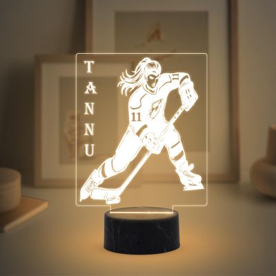 Girl Hockey Player Night Lamp with Warm White Light Customized Name Gift for Hockey Player Lamp for Sports Lovers Gift for Home & Gaming Room Decor Light