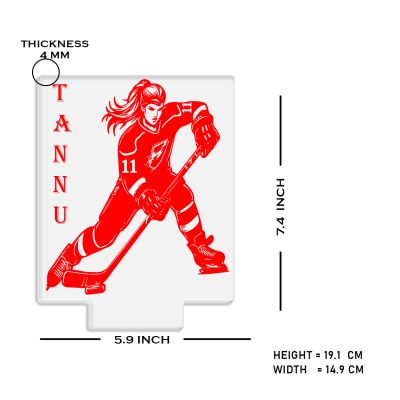 Girl Hockey Player Night Lamp with Warm White Light Customized Name Gift for Hockey Player Lamp for Sports Lovers Gift for Home & Gaming Room Decor Light