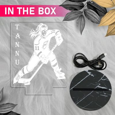 Girl Hockey Player Night Lamp with Warm White Light Customized Name Gift for Hockey Player Lamp for Sports Lovers Gift for Home & Gaming Room Decor Light