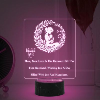 Mom, Your Love Is The Greatest Gift I've Ever Received. Engraved Night Lamp with Automatic Color Changing Light Mothers Day Gift for Mom Thank You Gift for Mom Surprise Gift for Mom