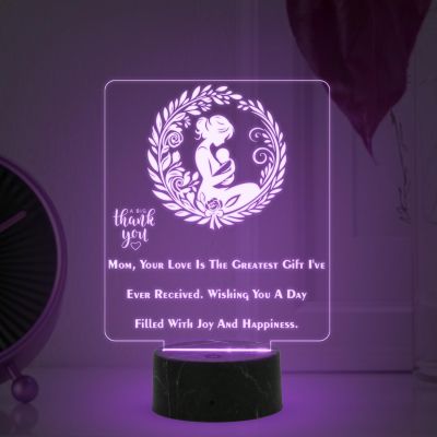 Mom, Your Love Is The Greatest Gift I've Ever Received. Engraved Night Lamp with Automatic Color Changing Light Mothers Day Gift for Mom Thank You Gift for Mom Surprise Gift for Mom