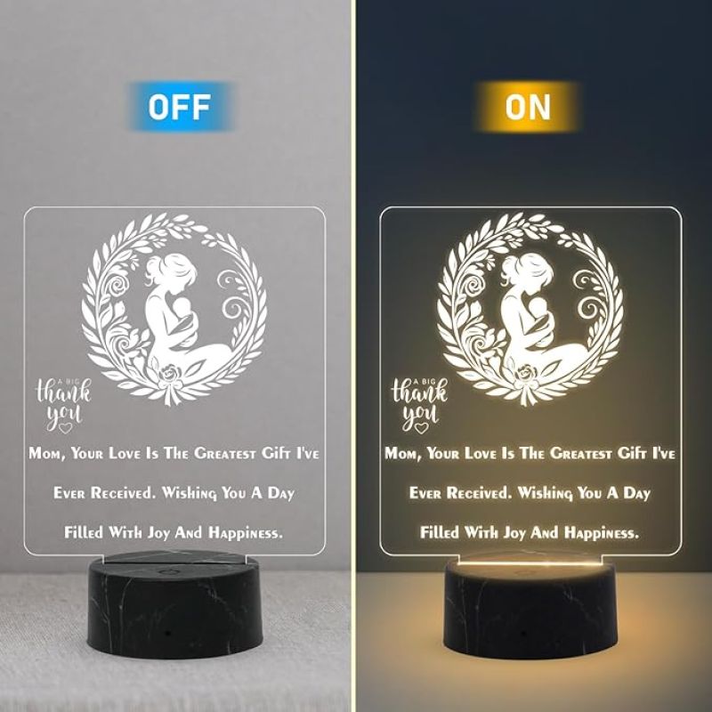 Mom, Your Love Is The Greatest Gift I've Ever Received. Engraved Night Lamp with Warm White Light Mothers Day Gift for Mom Thank You Gift for Mom Surprise Gift for Mom