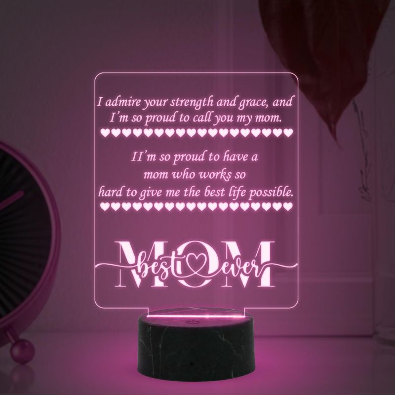 Mom Best Ever Engraved Night Lamp with Automatic Color Changing Light Mothers Day Gift for Mom Thank You Gift for Mom Surprise Gift for Mom