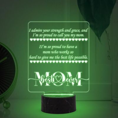 Mom Best Ever Engraved Night Lamp with Automatic Color Changing Light Mothers Day Gift for Mom Thank You Gift for Mom Surprise Gift for Mom