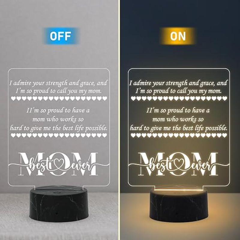 Mom Best Ever Engraved Night Lamp with Warm White Light Mothers Day Gift for Mom Thank You Gift for Mom Surprise Gift for Mom