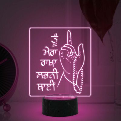 Ek Onkar Waheguru Tera Shukar Hai Punjabi Text Lamp with Automatic Color Changing Light Home, Temple, Office, Pooja Room Decor Light Gift for Punjabi Friend