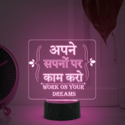 Work on Your Dreams Text Night Lamp with Automatic Color Changing Light Motivational & Inspirational Gift for Students Home Office Decor