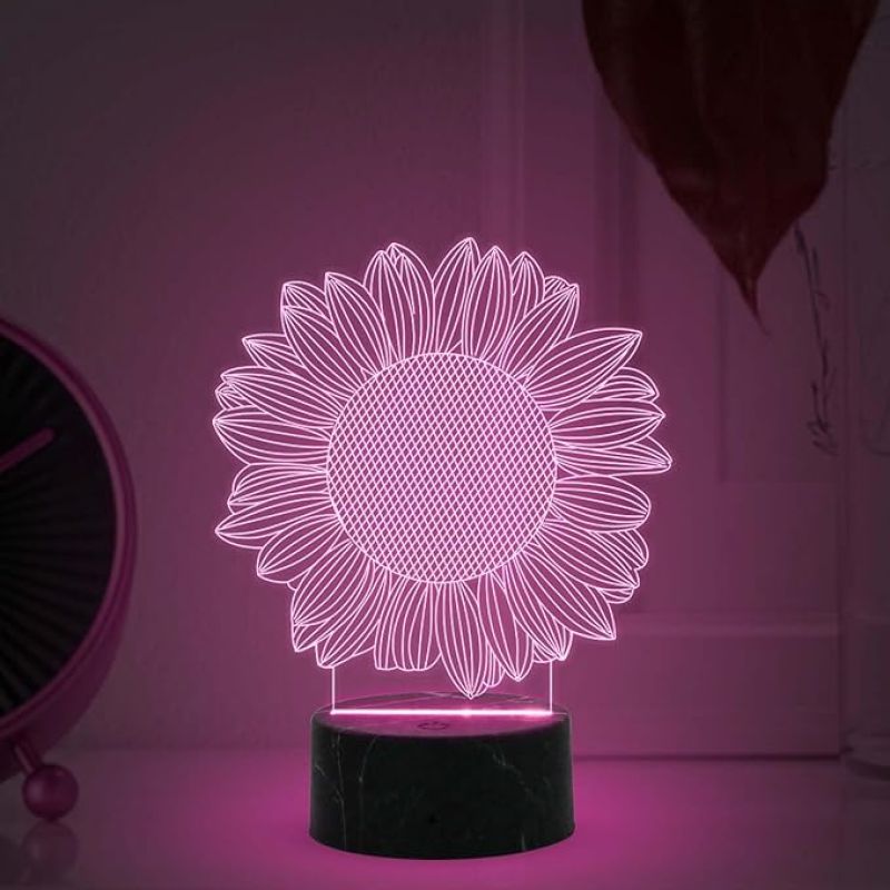 3D Illusion Sunflower Night Lamp with Automatic Color Changing Light Bedroom Living Room & Office Decoration