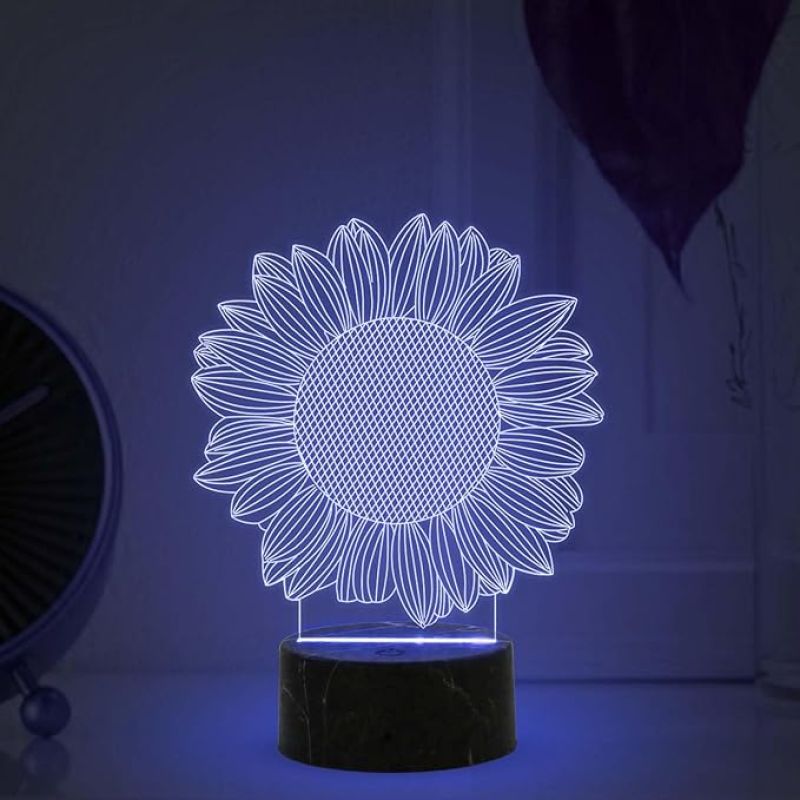 3D Illusion Sunflower Night Lamp with Automatic Color Changing Light Bedroom Living Room & Office Decoration