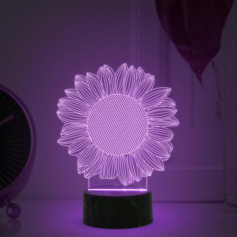 3D Illusion Sunflower Night Lamp with Automatic Color Changing Light Bedroom Living Room & Office Decoration