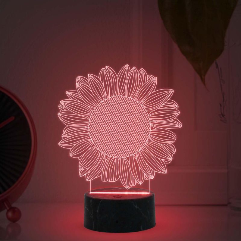 3D Illusion Sunflower Night Lamp with Automatic Color Changing Light Bedroom Living Room & Office Decoration