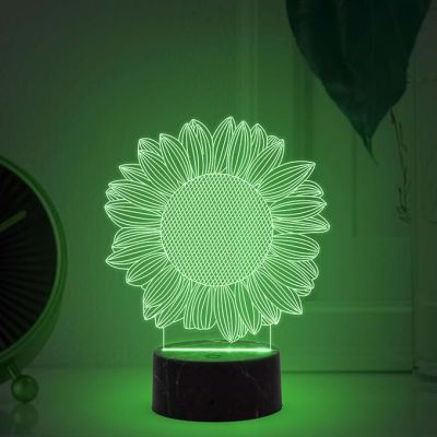 3D Illusion Sunflower Night Lamp with Automatic Color Changing Light Bedroom Living Room & Office Decoration