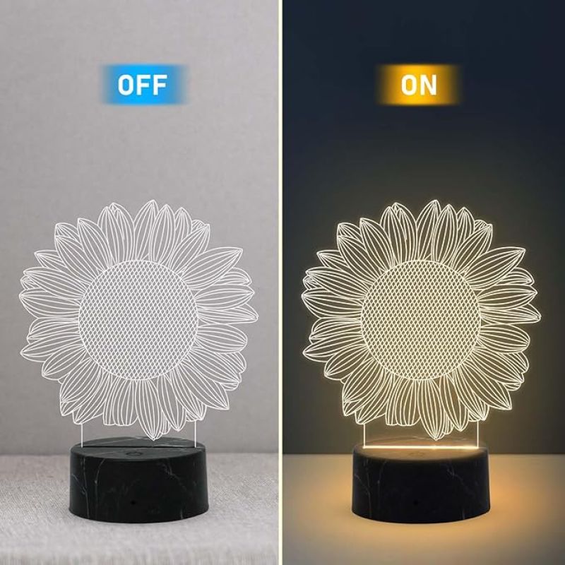 3D Illusion Sunflower Night Lamp with Warm White Light Bedroom Living Room & Office Decoration