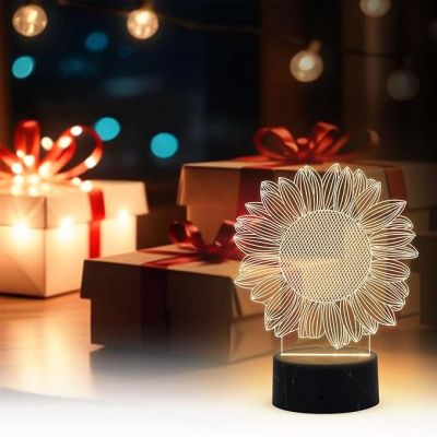 3D Illusion Sunflower Night Lamp with Warm White Light Bedroom Living Room & Office Decoration